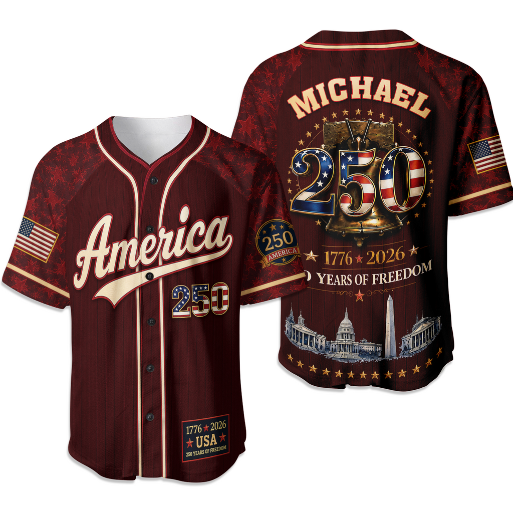 Personalized 250 Years of Freedom Baseball Jersey Custom Name Gift Jersey Baseball Shirt GradoCreations