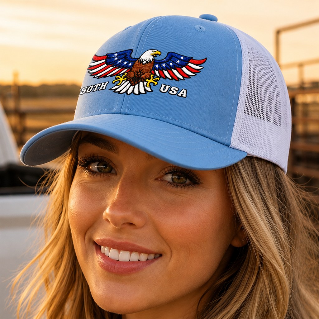 Personalized Patriotic Trucker Hat Custom Name 250th Anniversary Gift HN590 - Embroidered Trucker Hat GradoCreations