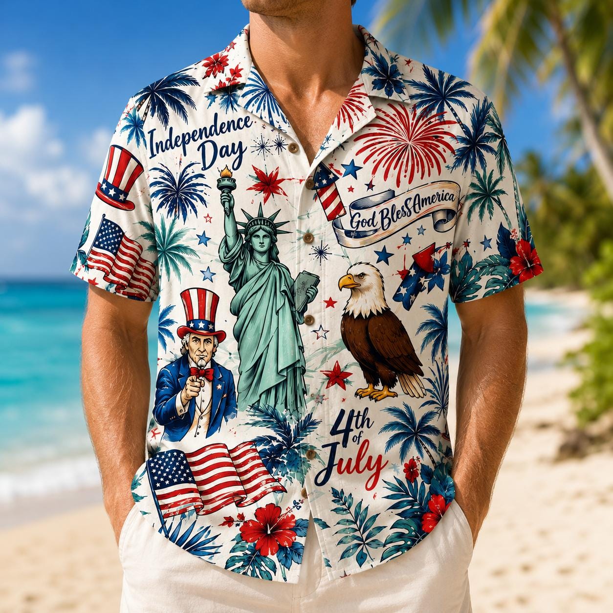Personalized Independence Day Hawaiian Shirt Gift for Dad HN590 - AOP Hawai Shirt Fix GradoCreations