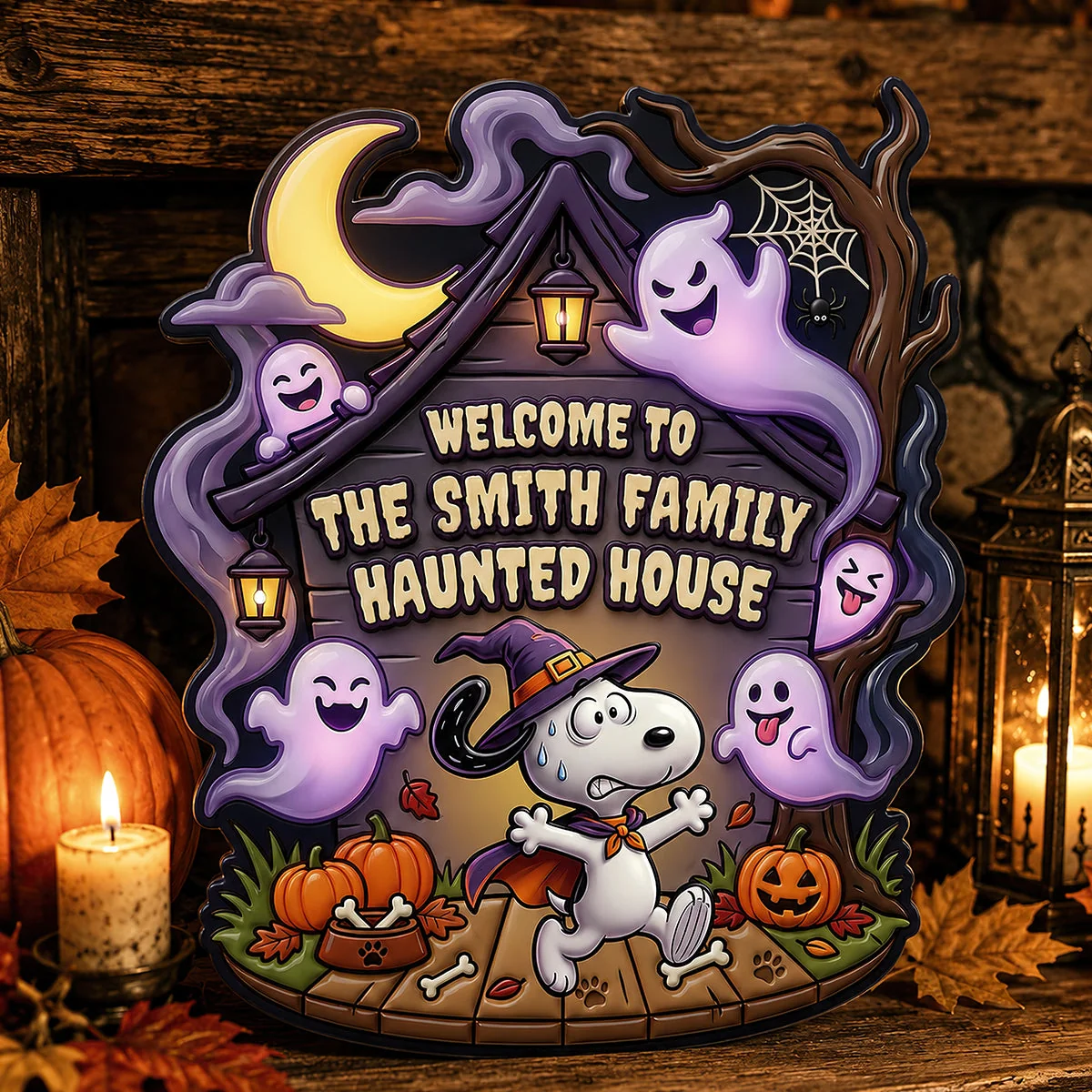 Personalized Cartoon Puppy Halloween Welcome Home Wood Sign Gift Wood Sign GradoCreations