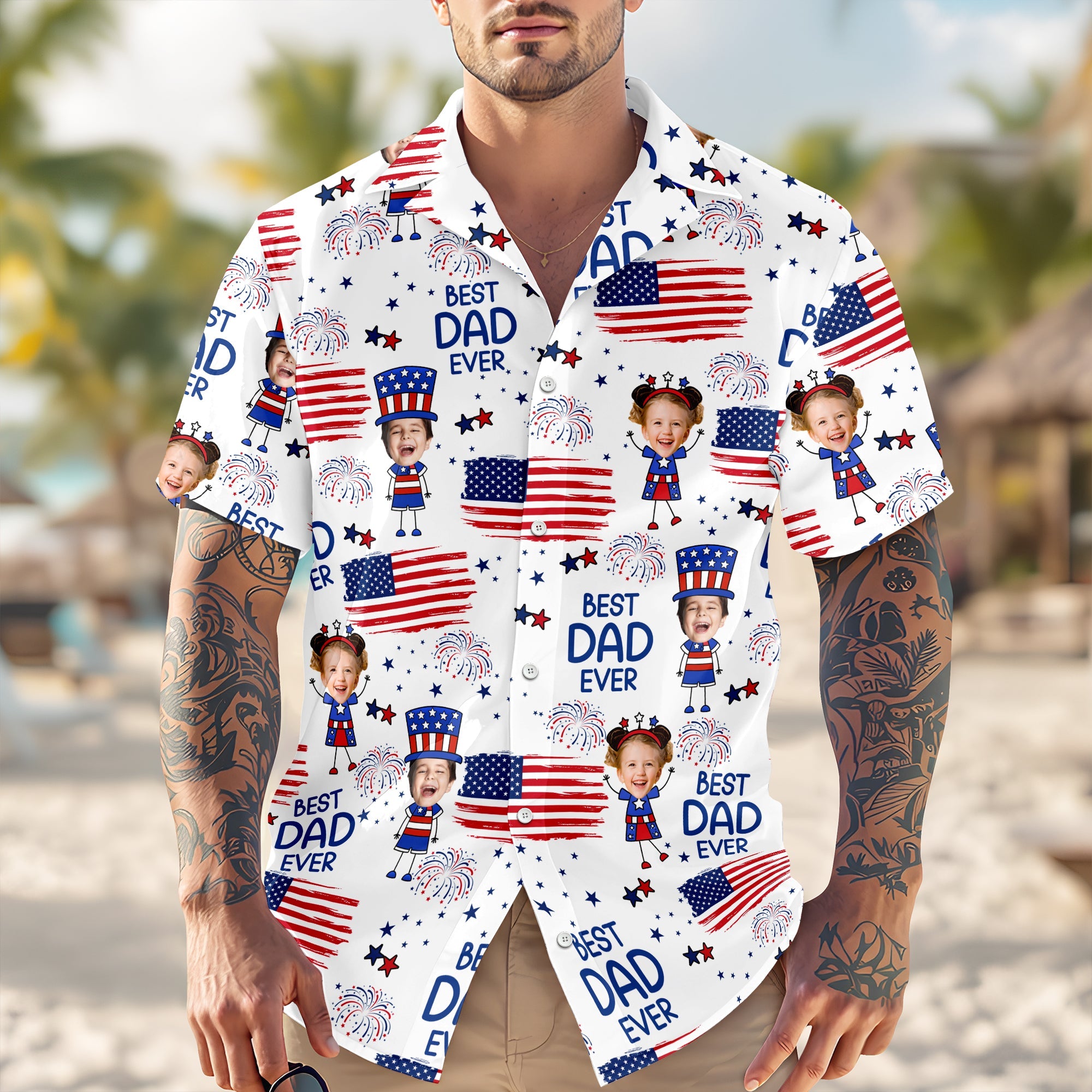 Personalized Hawaiian Shirt with USA Flag Custom Photo Gift for Dad HN590 - AOP Hawai Shirt GradoCreations