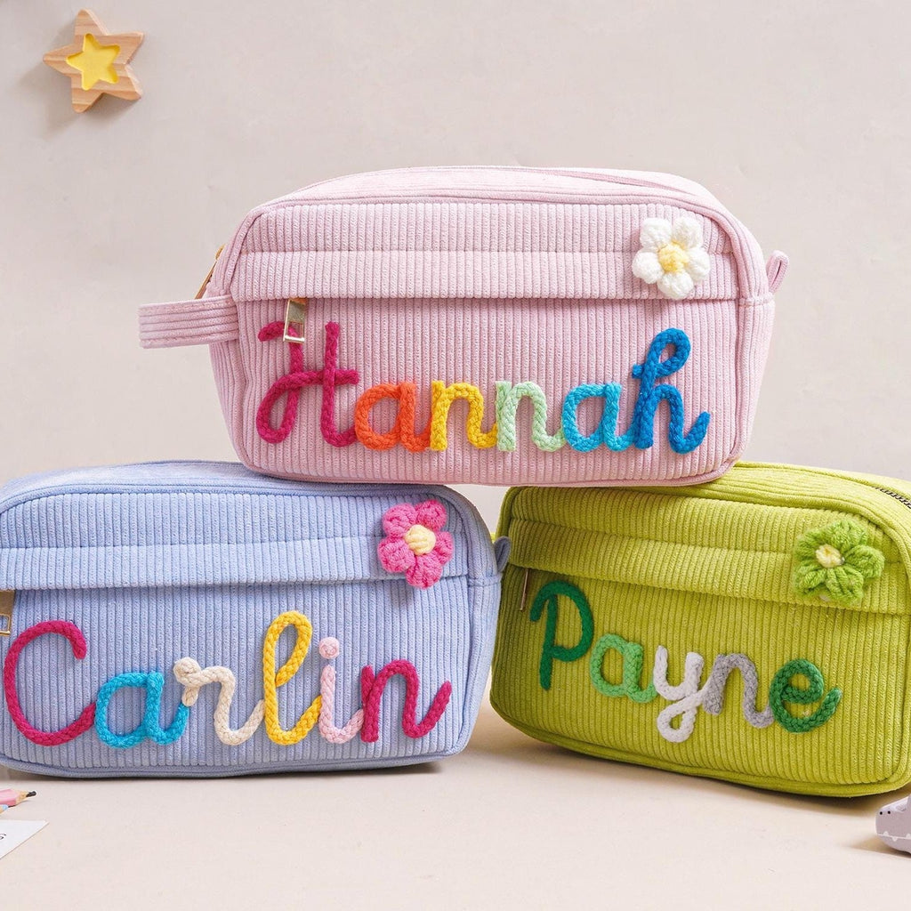 Personalized Corduroy Pencil Case Custom Name Gift for Kids HN590 - Corduroy Pencil Case FIX GradoCreations