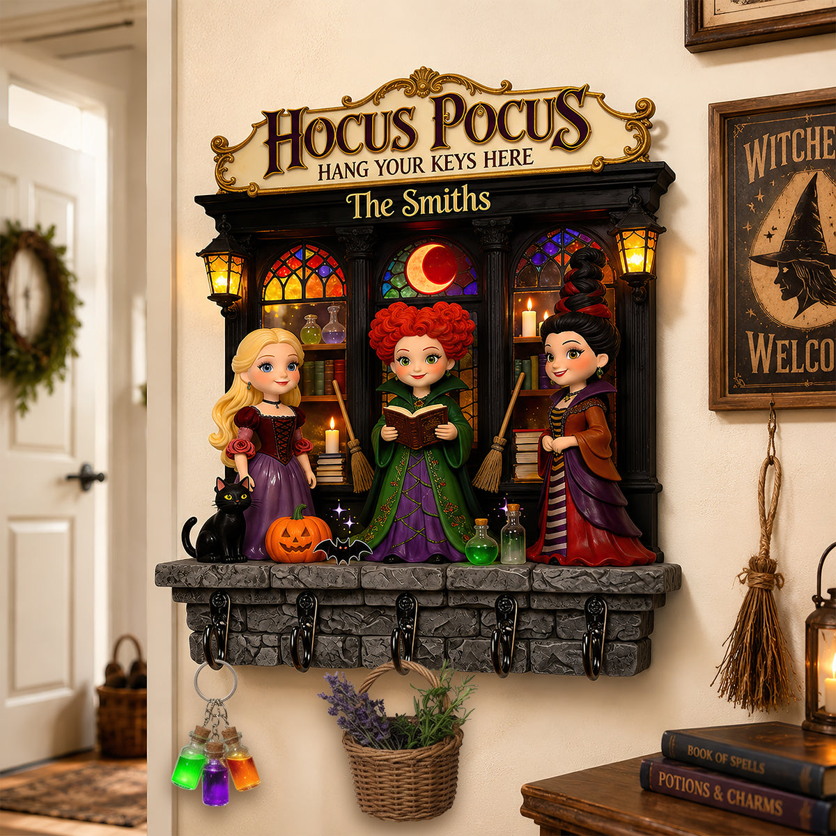 Personalized Hocus Pocus Hanging Key Rack Custom Name Gift for Movie Fans Hanging Rack GradoCreations