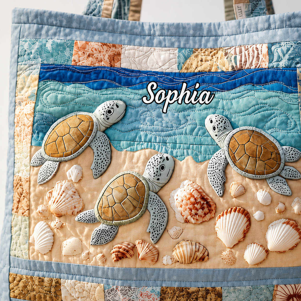 Personalized Quilted Tote Bag with Turtle Design Gift for Her