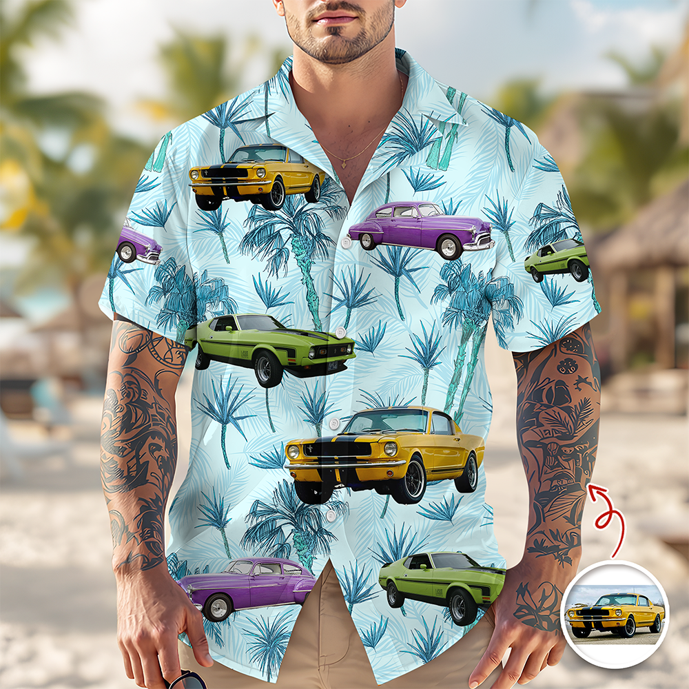 Personalized Classic Car Photo Hawaiian Shirt Gift for Dad HN590 - AOP Hawai Shirt GradoCreations