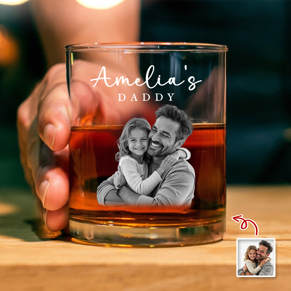 Personalized Photo Whiskey Glass Custom Gift for Dad HN590 - Print Rock Glass GradoCreations