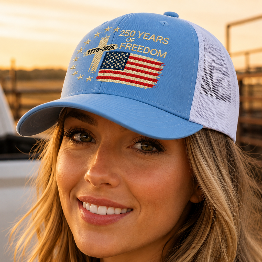 Personalized Trucker Hat US 250 Years Freedom Gift Idea HN590 - Embroidered Trucker Hat GradoCreations