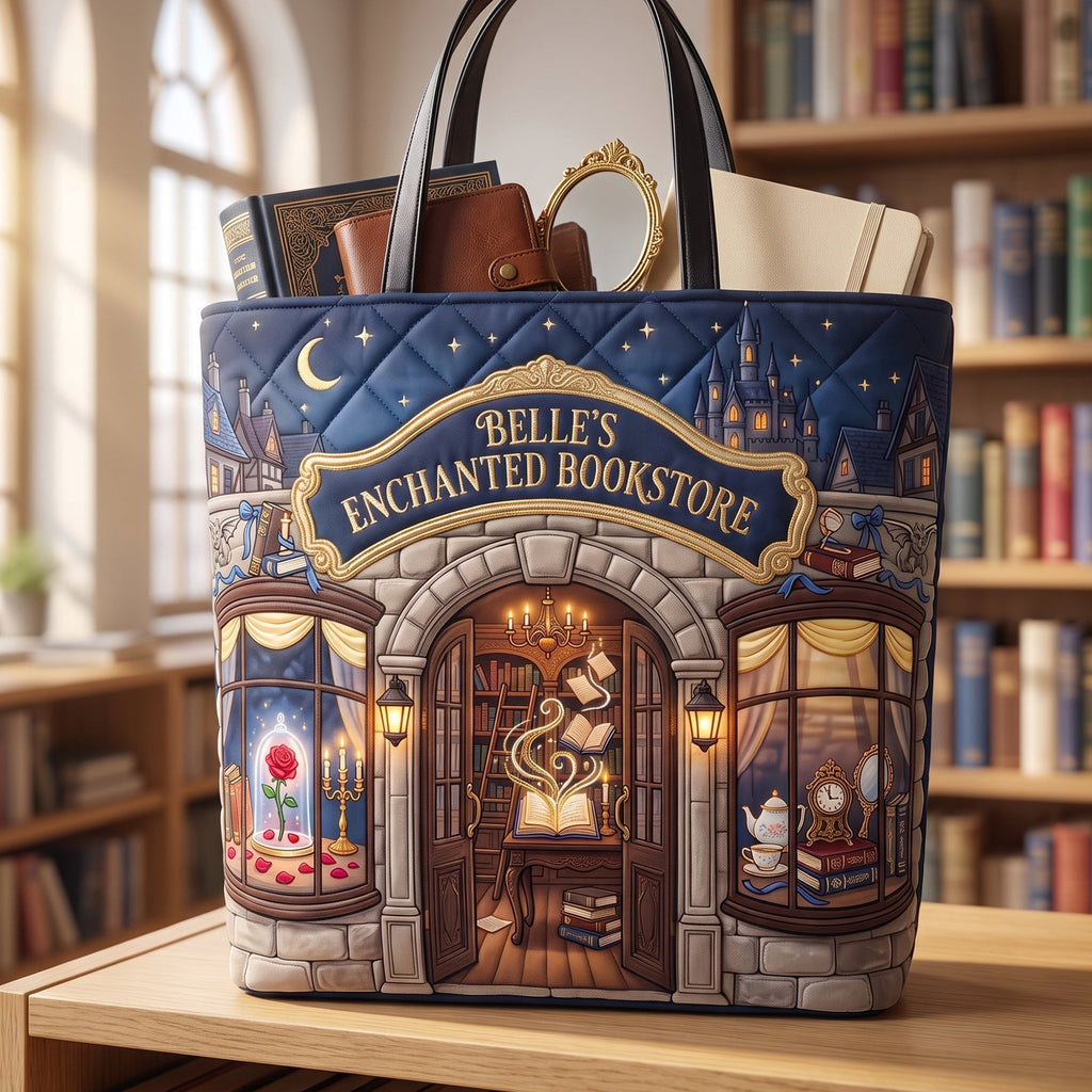 Personalized Quilted Tote Bag Bookstore Design Gift for Book Lovers Quilted Tote Bag GradoCreations