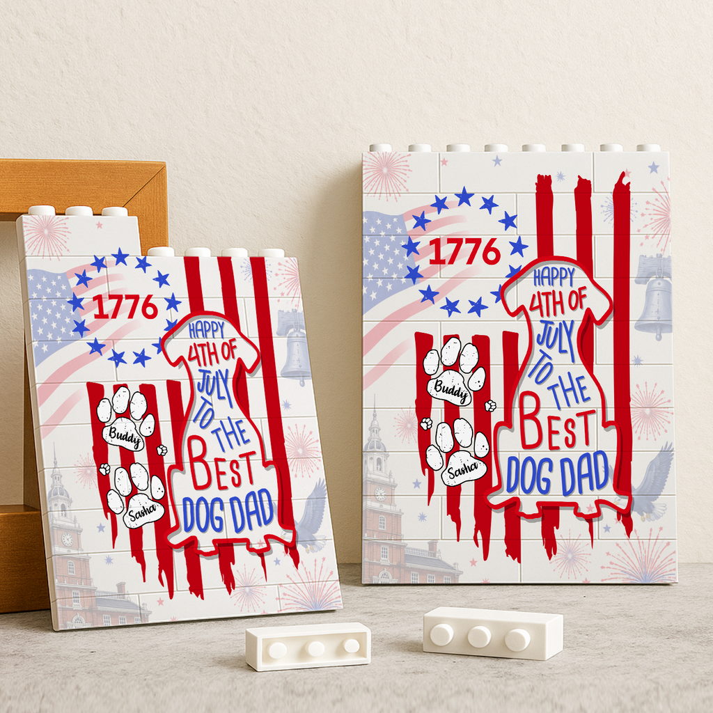 Personalized Building Block Gift for Dog Dad with USA Flag HN590 - Building Blocks GradoCreations