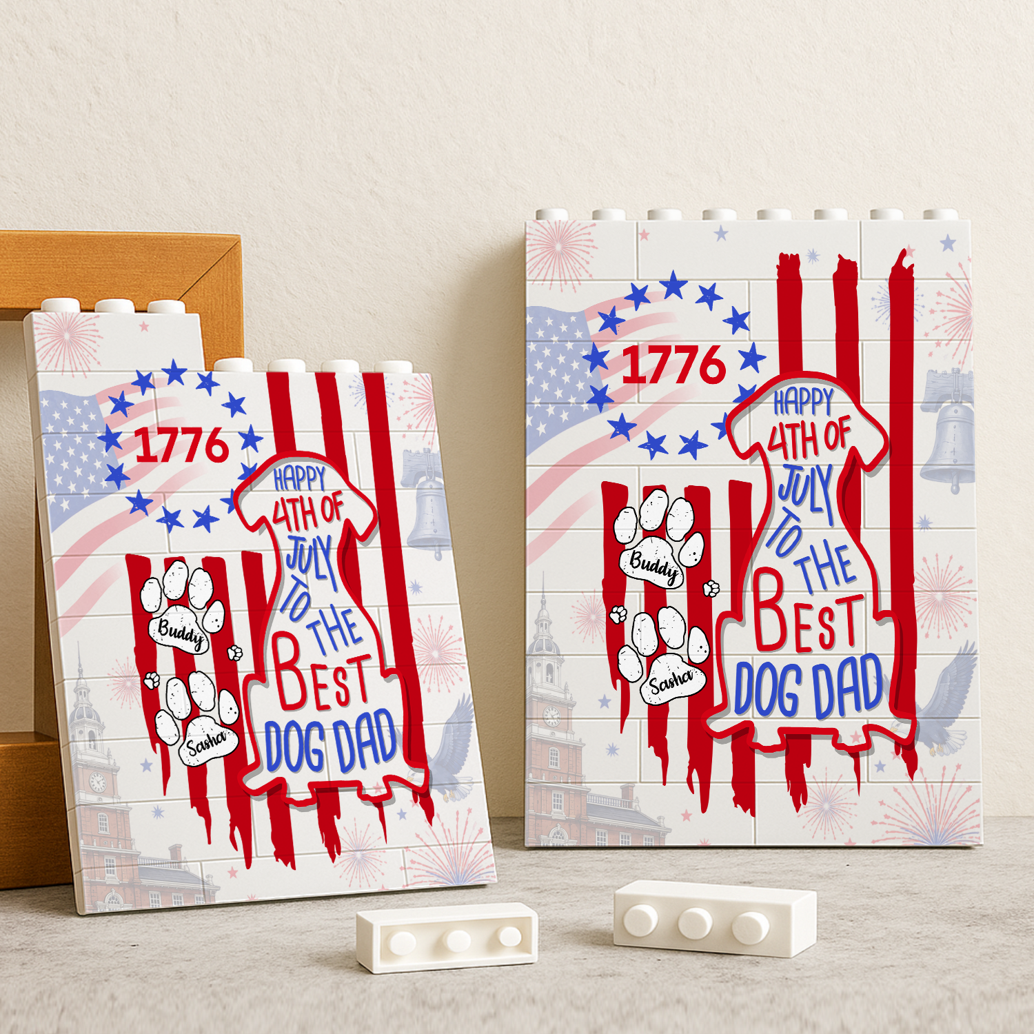 Personalized Building Block Gift for Dog Dad with USA Flag HN590 - Building Blocks GradoCreations