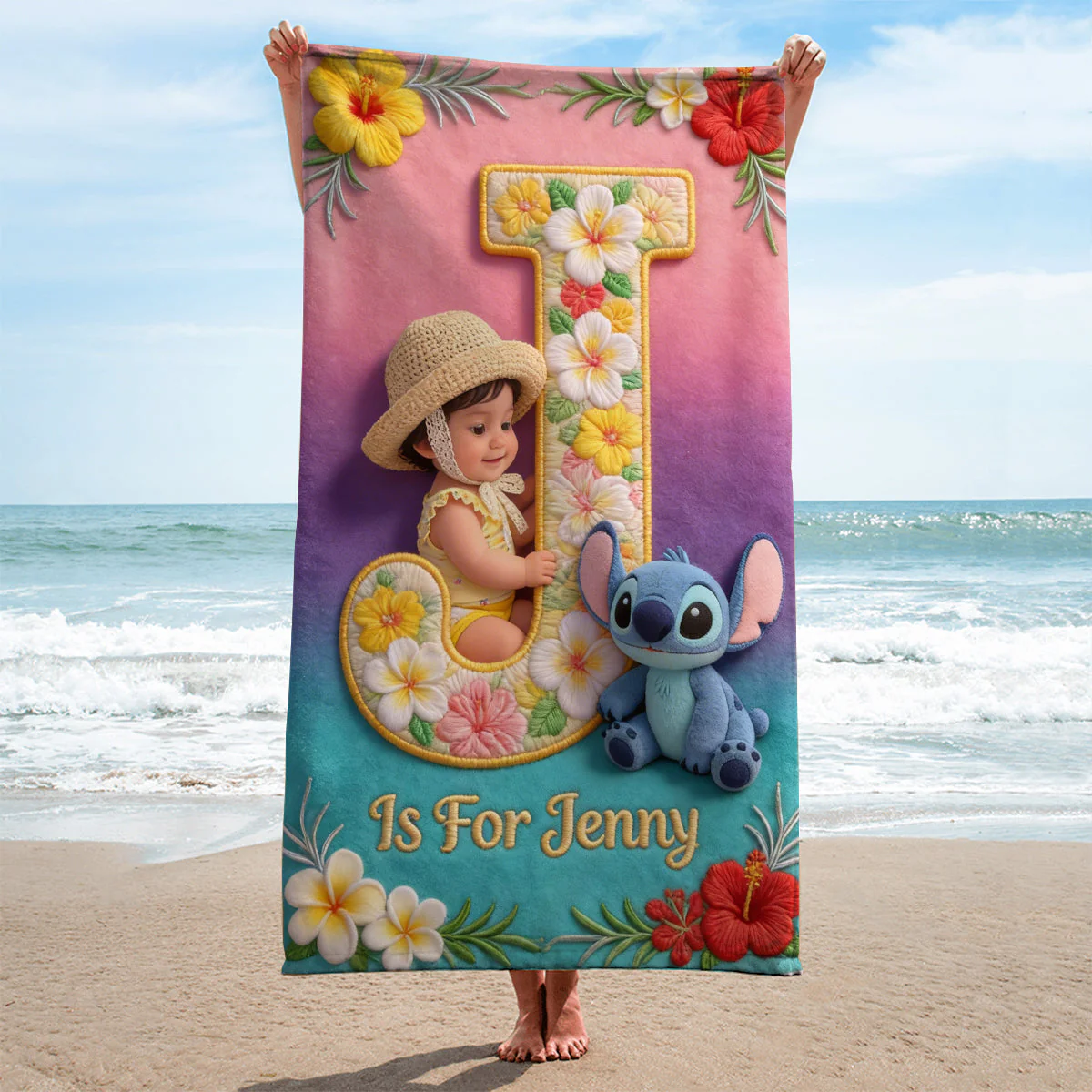 Personalized Beach Towel with Cute Aliens for Kids | Vacation Gift