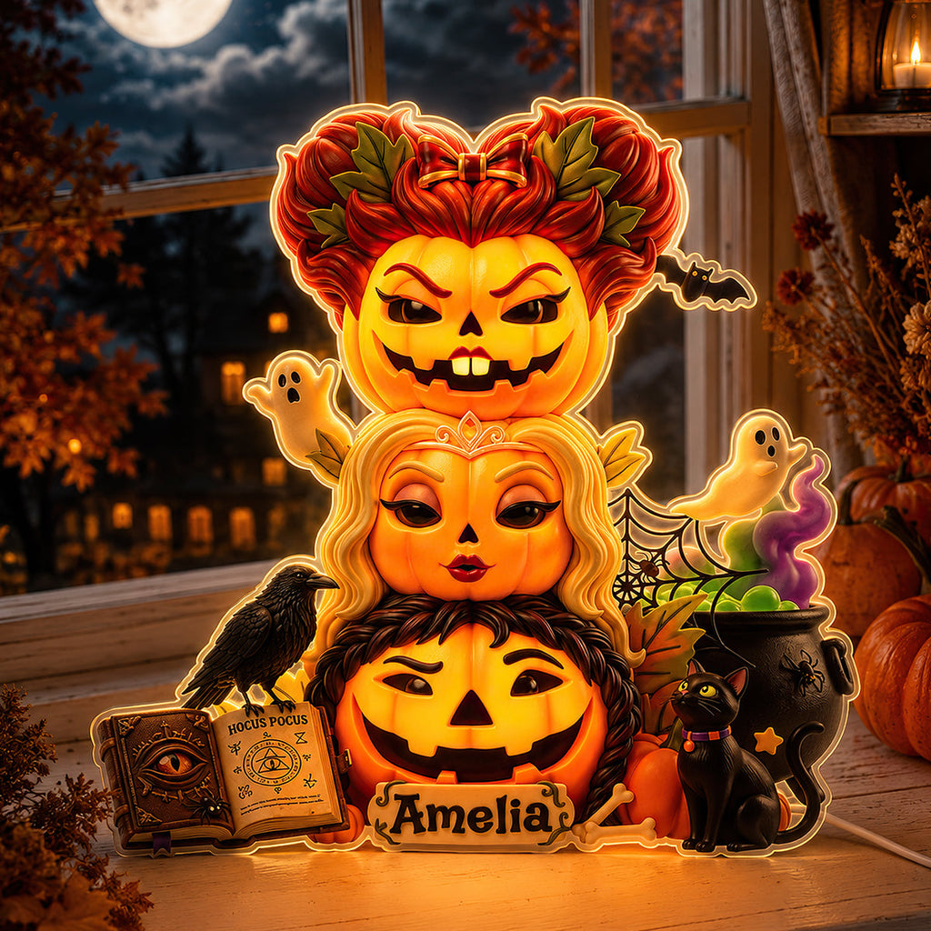Personalized Acrylic Light Box Witch Pumpkin Stack Halloween Décor Acrylic Light Box GradoCreations