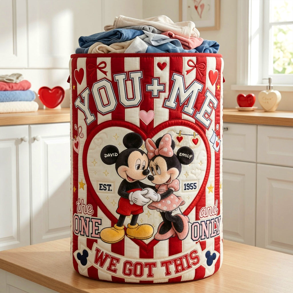 Personalized Quilted Laundry Basket Custom Couple Gift Red Hearts Quilted Laundry Basket GradoCreations