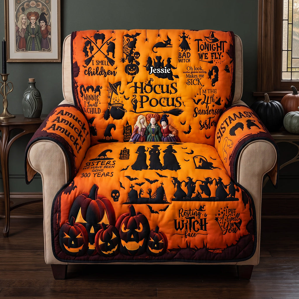 Personalized Hocus Pocus Halloween Quilted Sofa Cover for Family Quited Sofa Cover GradoCreations