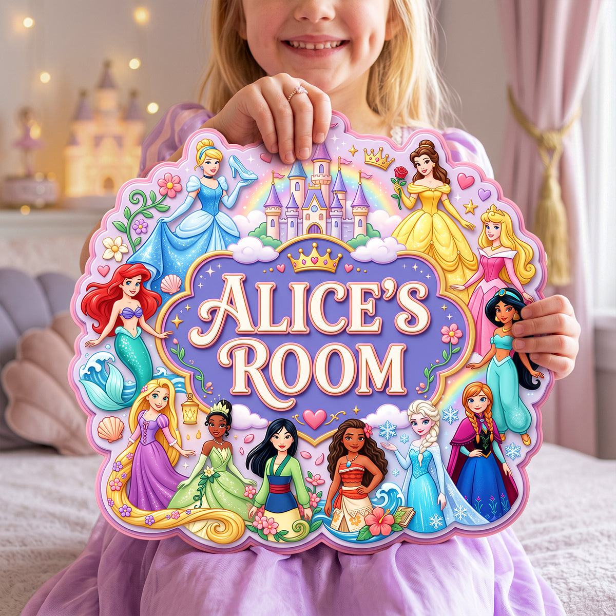 Personalized Disney Princess Metal Sign for Kids Room Decor Gift Metal Sign GradoCreations