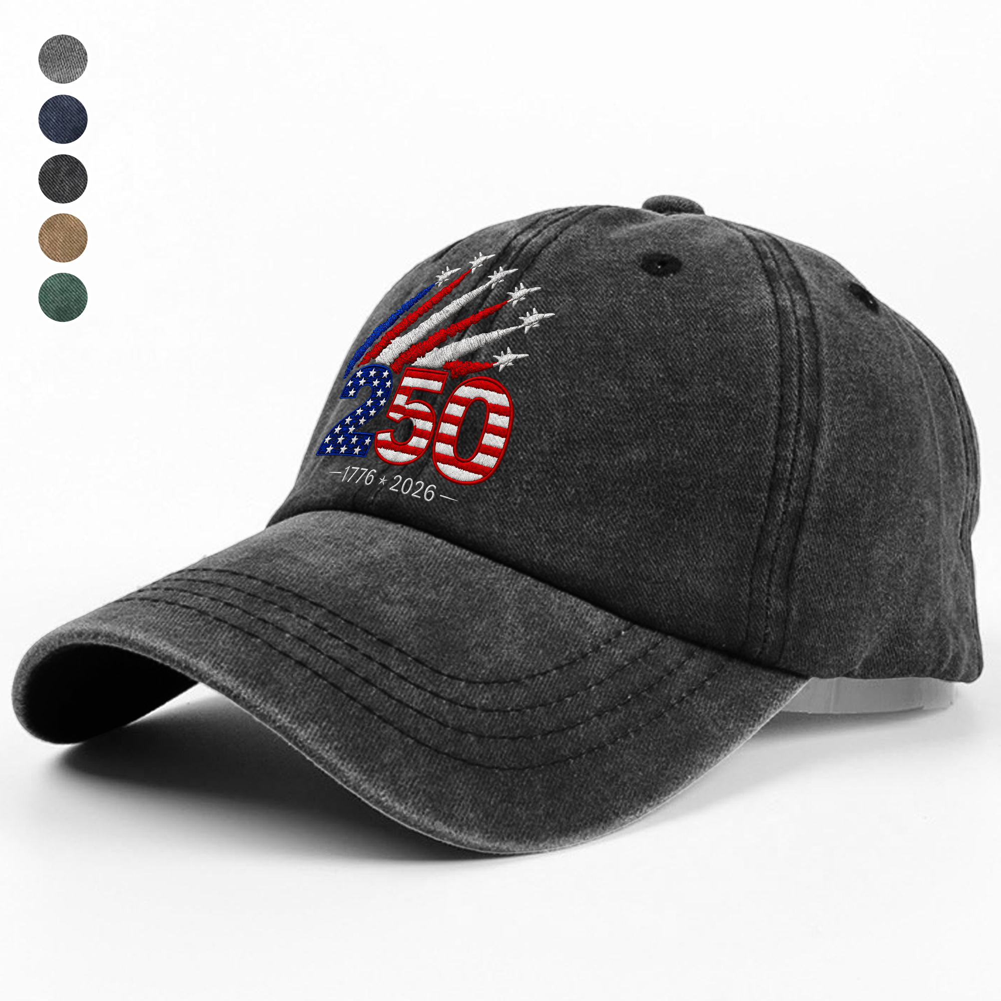 Personalized Washed Denim Baseball Cap 250 Years America Gift HN590 - Washed Denim Baseball Cap GradoCreations