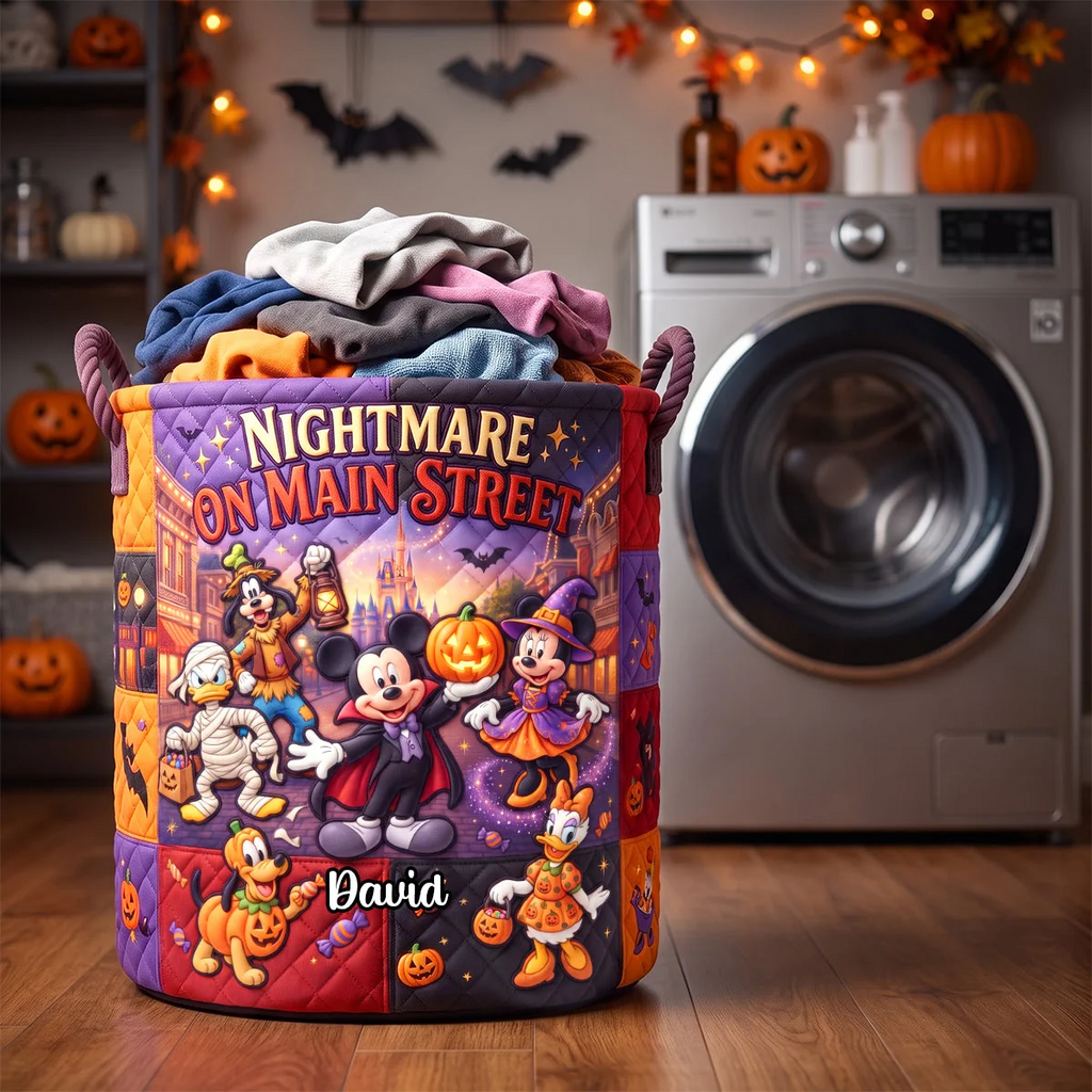 Personalized Nightmare On Main Street Quilted Laundry Basket for Halloween Lovers Quilted Laundry Basket GradoCreations