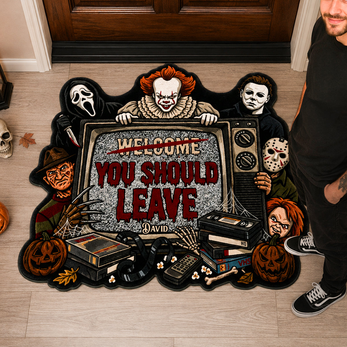 Personalized Halloween Doormat Unique Family Gift Horror Lovers Shape Doormat GradoCreations