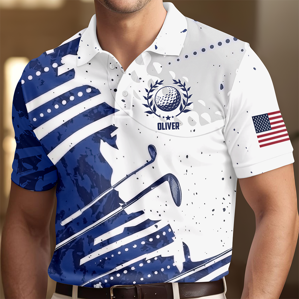 Personalized Golf Pattern Polo Shirt Custom Name Gift for Dad HN590 - Men's Polo Shirt GradoCreations