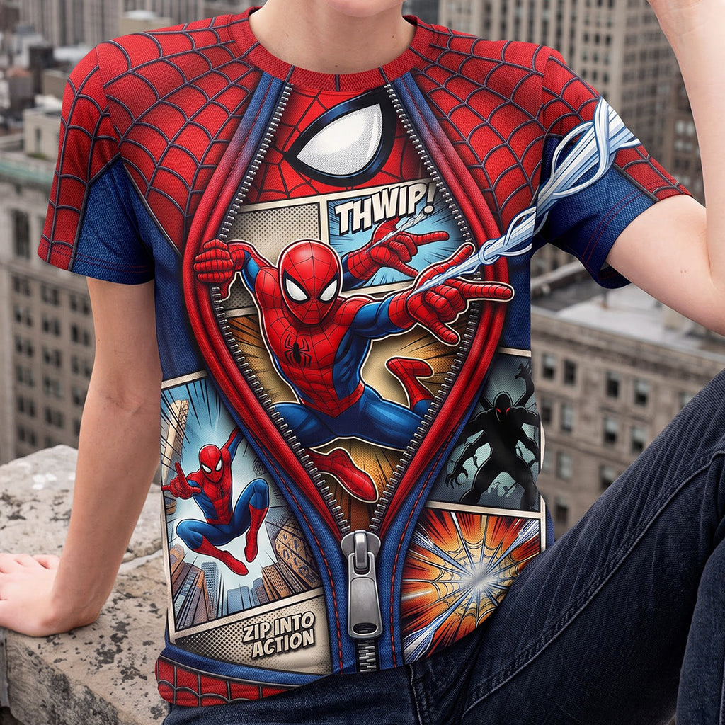 Personalized 3D Spider-Man T-Shirt Custom Name Gift for Movie Fans AOP Tshirt GradoCreations