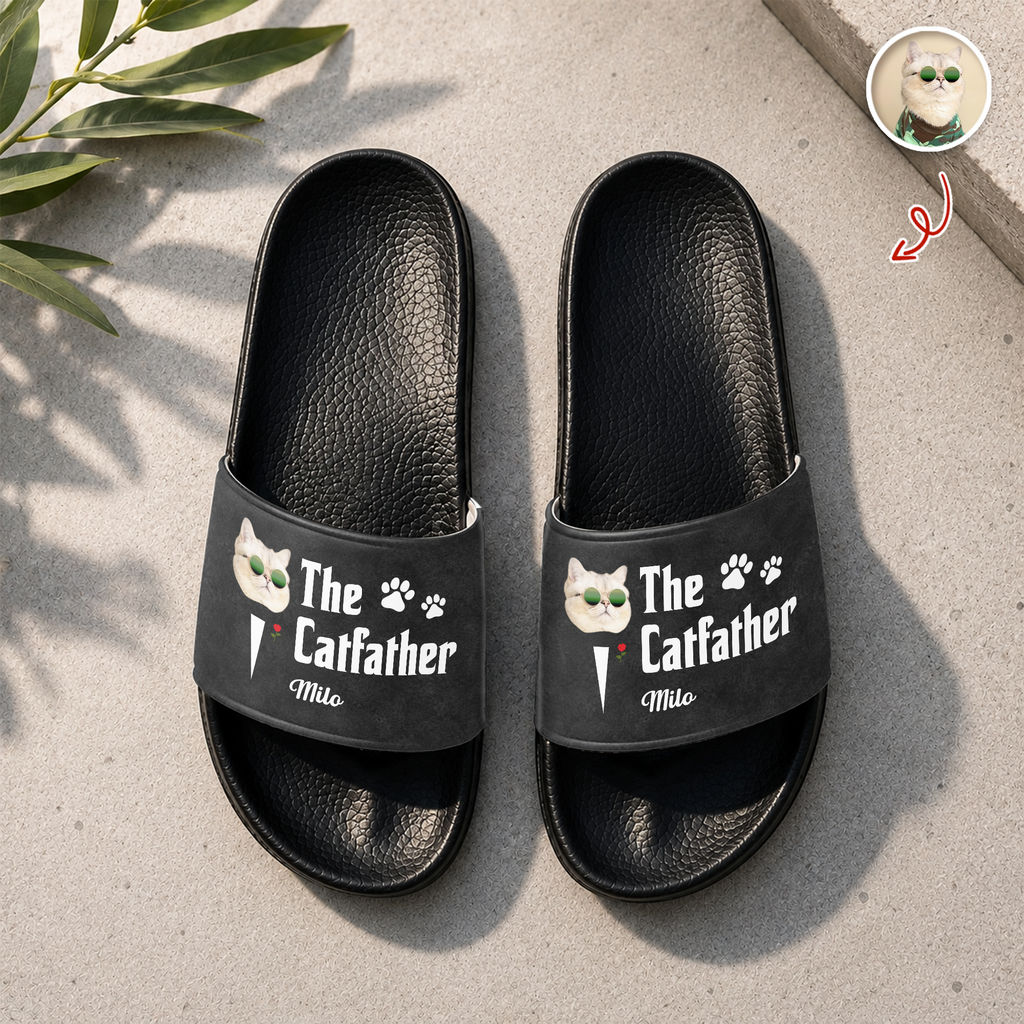 Custom Photo Slide Sandals Funny Gift for Cat Dad HN590 - Slide Sandals GradoCreations
