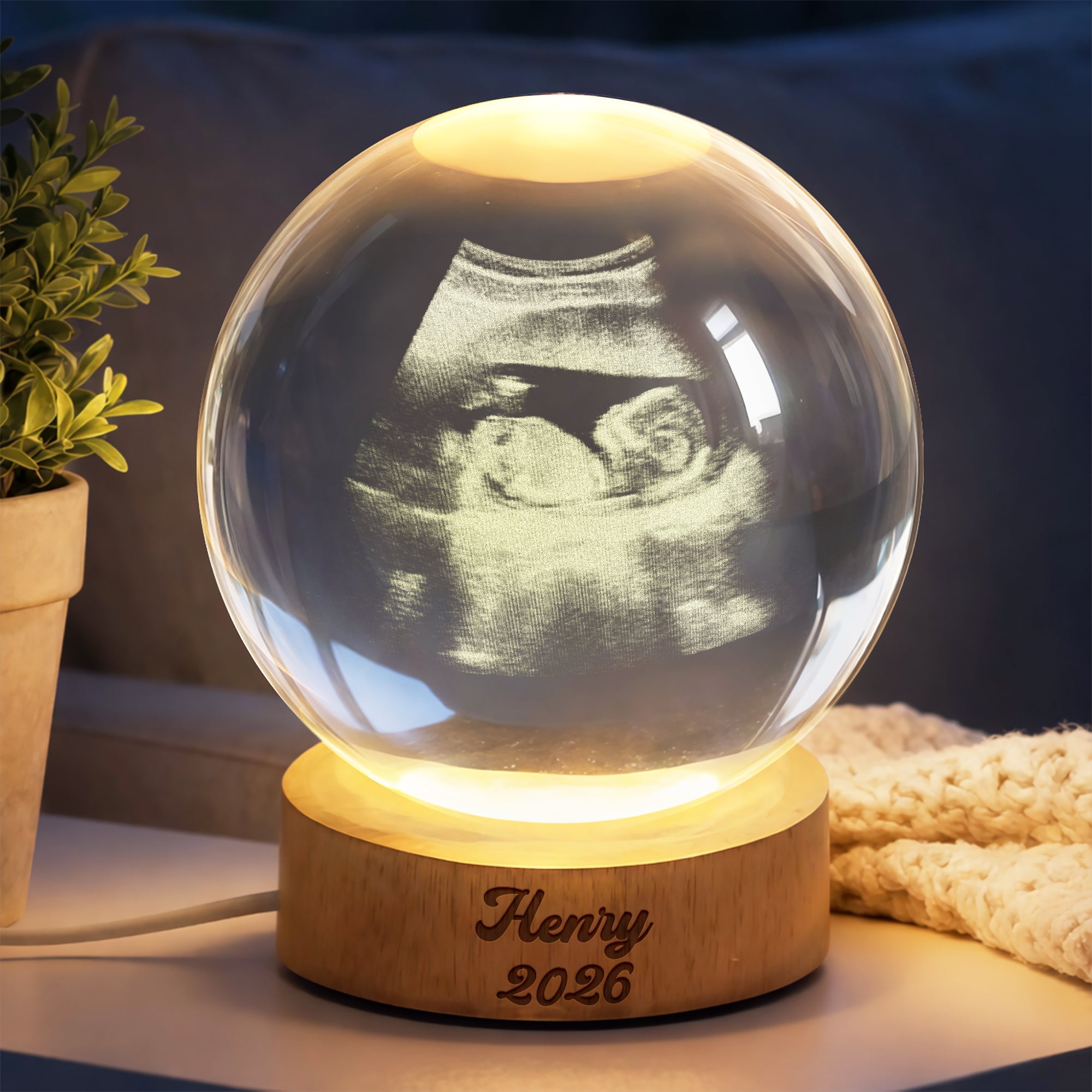 Personalized 3D Engraved Crystal Ball LED Night Light Gift for Family Engraved 3D Crystal Ball LED Night Light GradoCreations