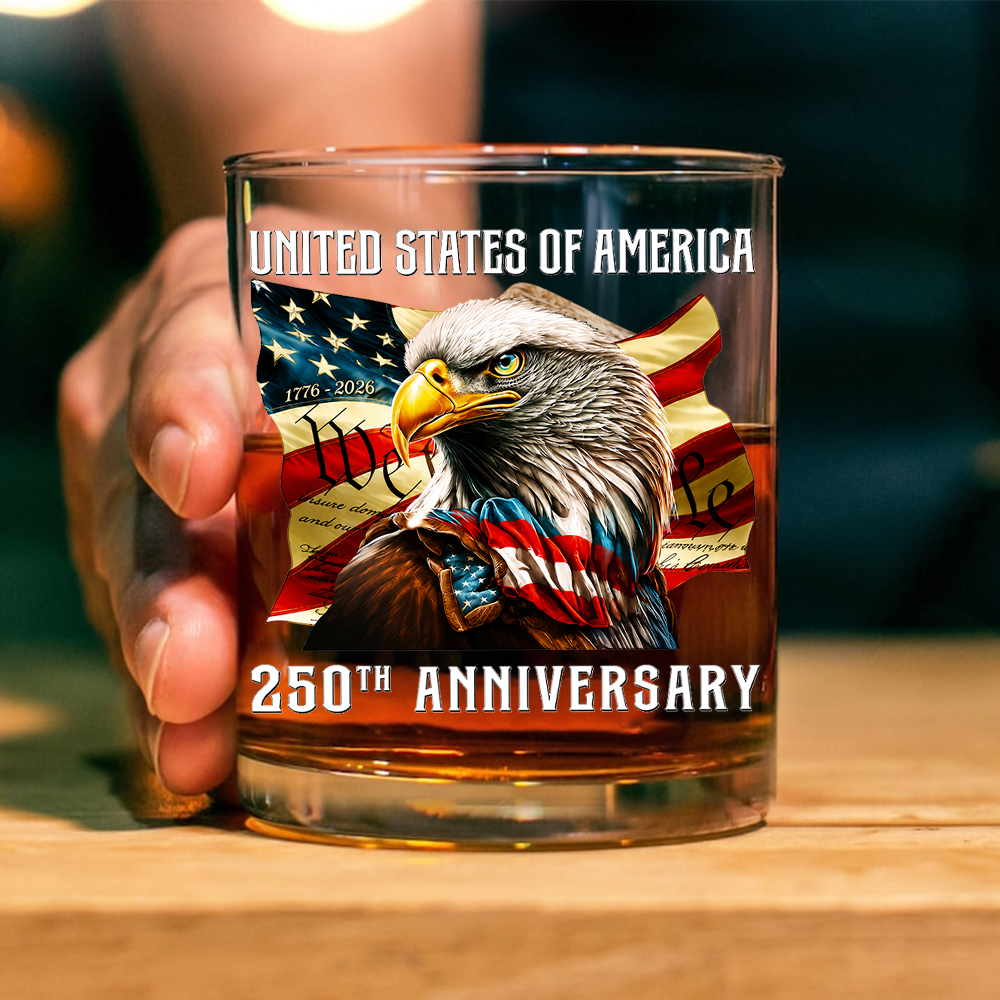 Personalized Family Name Whiskey Glass Patriotic Eagle 250th Anniversary Gift HN590 - Print Rock Glass GradoCreations