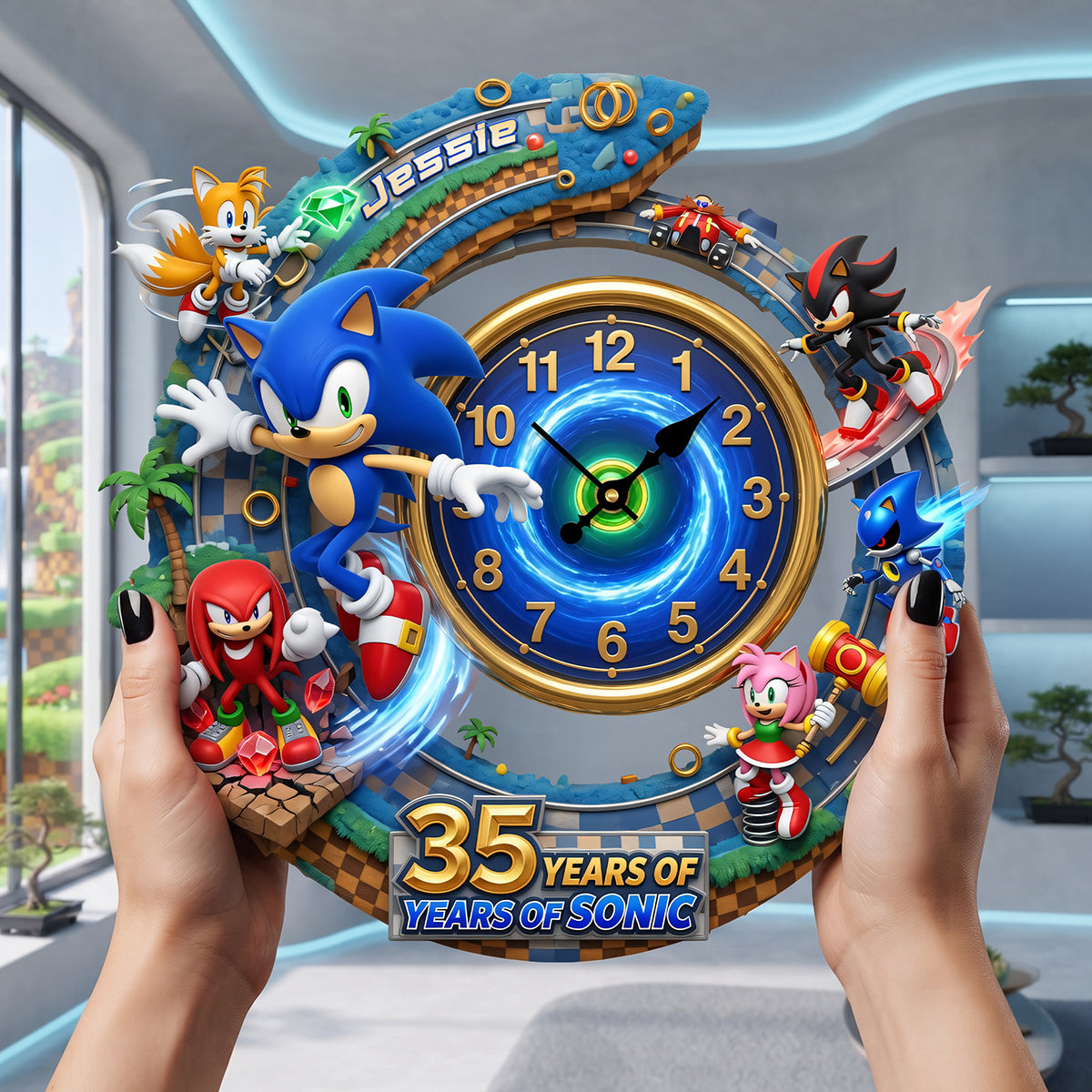 Personalized Sonic 35th Anniversary Wall Clock Gift for Movie Fans Wall Hanging Clock GradoCreations