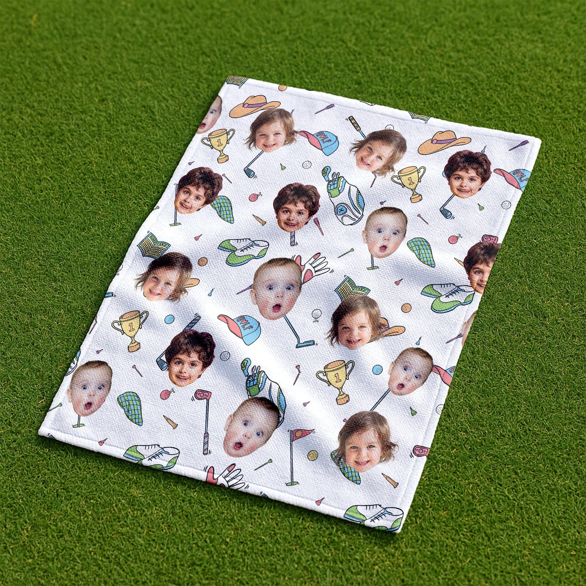 Personalized Kids Photo Golf Towel Funny Gift for Dad, Grandpa