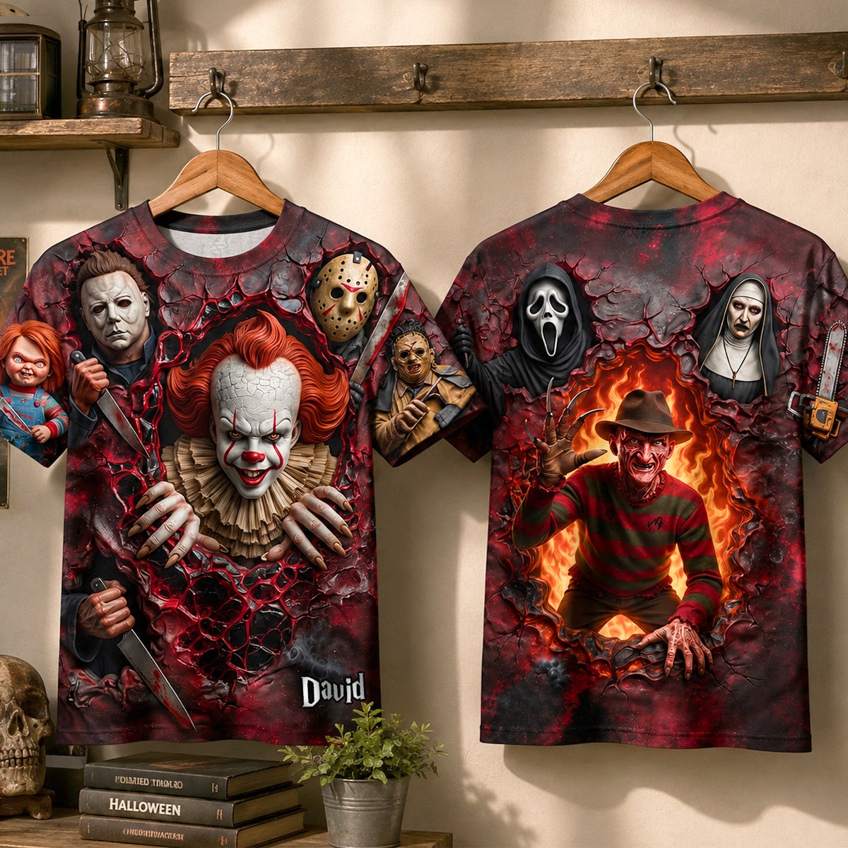 Personalized Halloween 3D T-Shirt Custom Name Gift for Horror Lovers AOP Tshirt GradoCreations