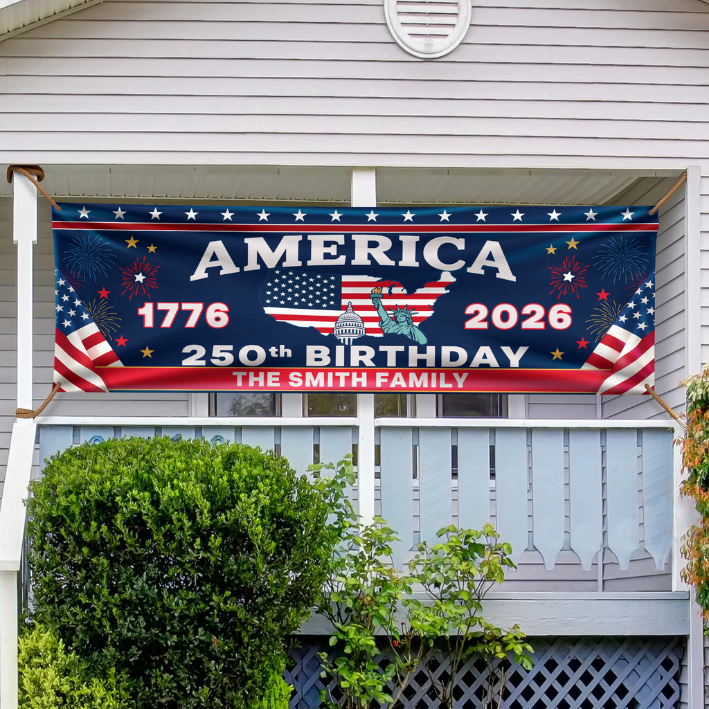 Personalized 250th Anniversary USA Banner Custom Name Decor HN590 - Banner GradoCreations