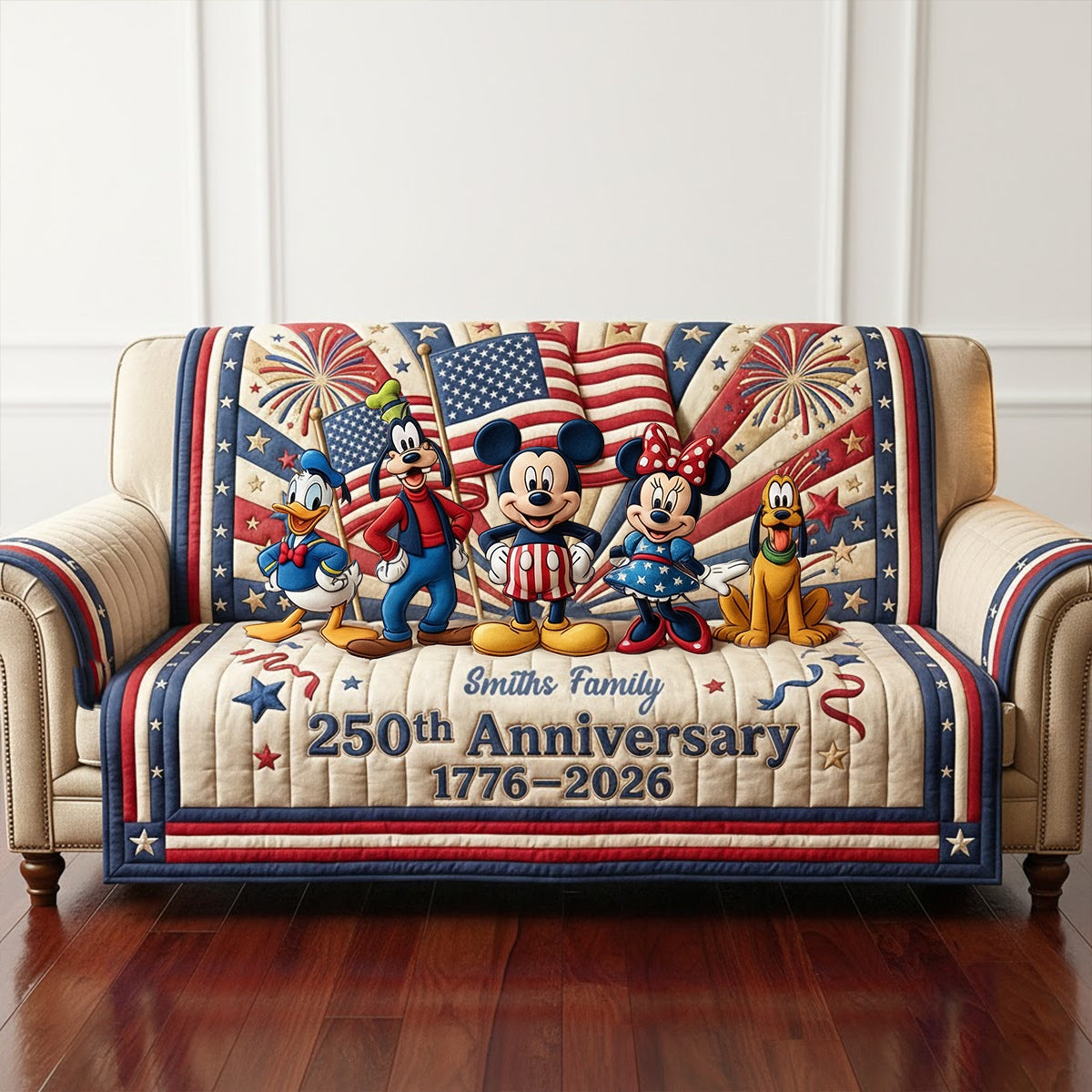 Personalized Quilted Sofa Cover America Freedom Family Gift Quited Sofa Cover GradoCreations
