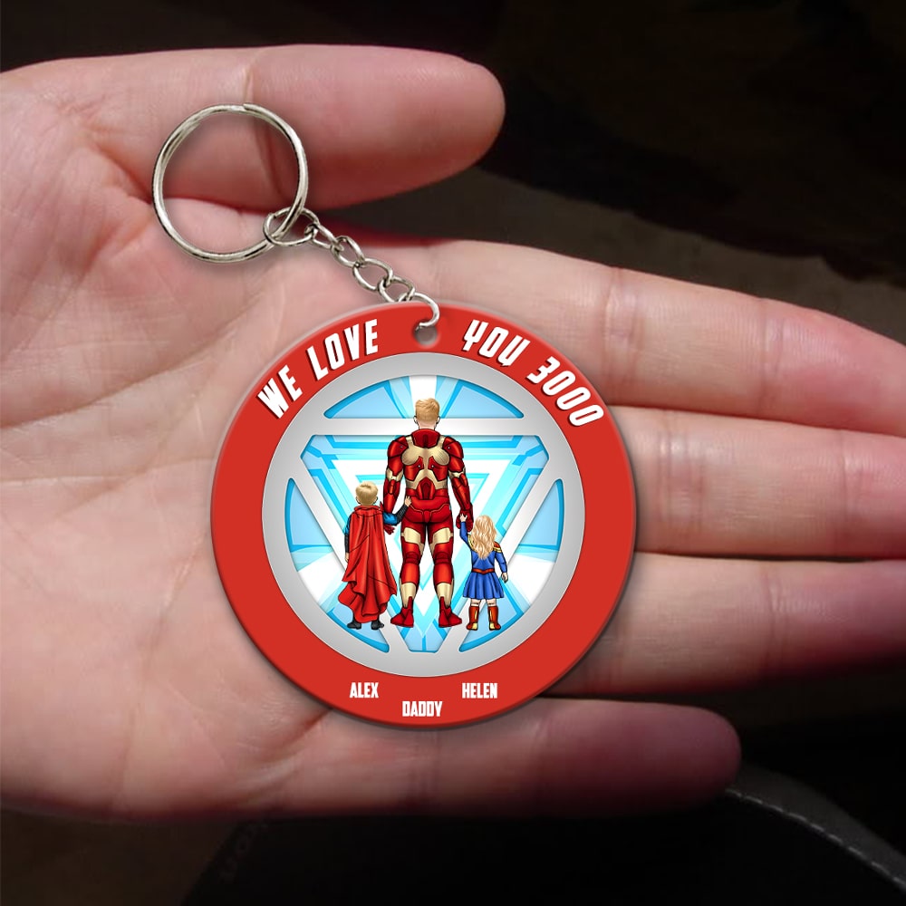 Personalized Super Hero Dad Keychain Gift for Father's Day
