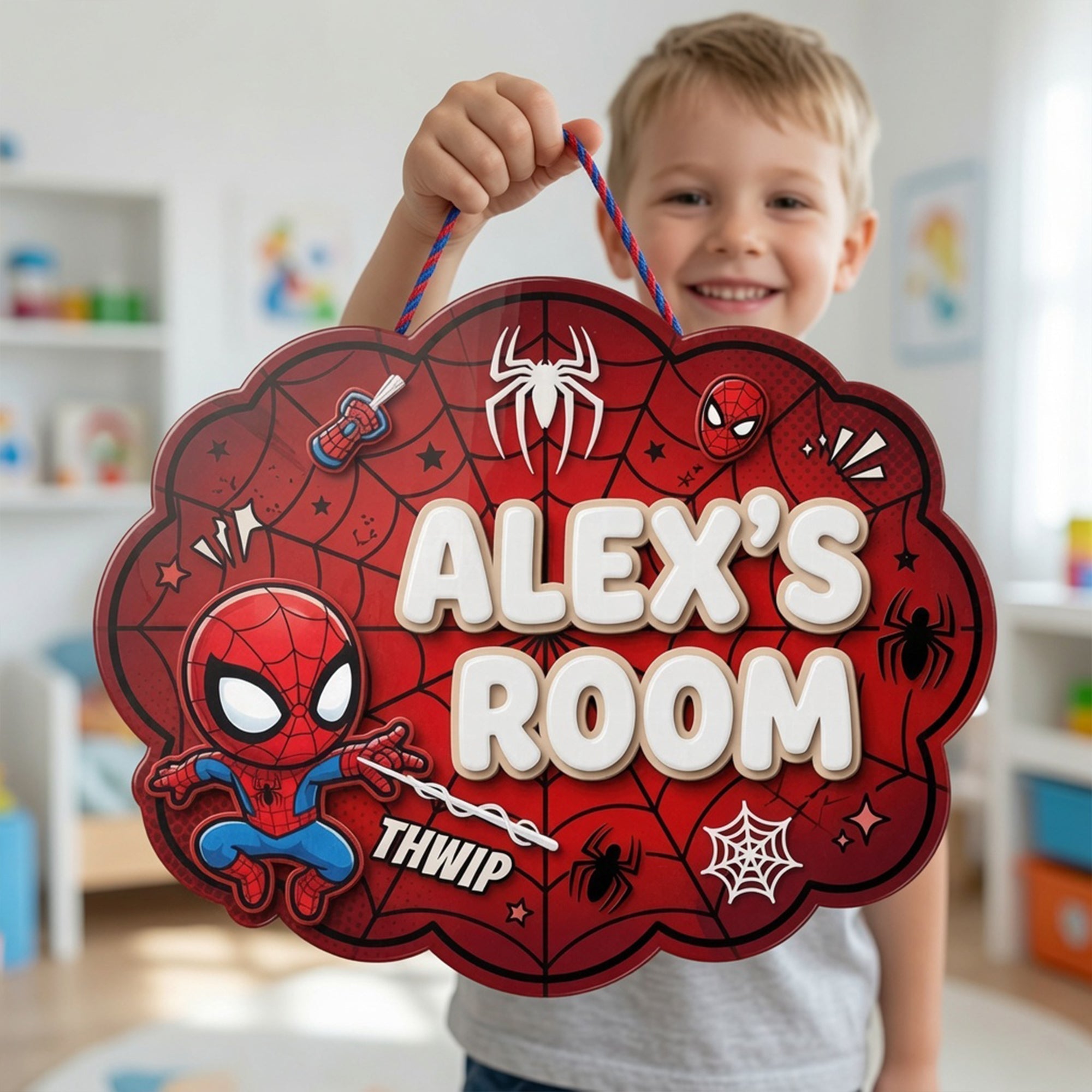 Personalized Spider-Man Room Sign Custom Wood Decor for Kids