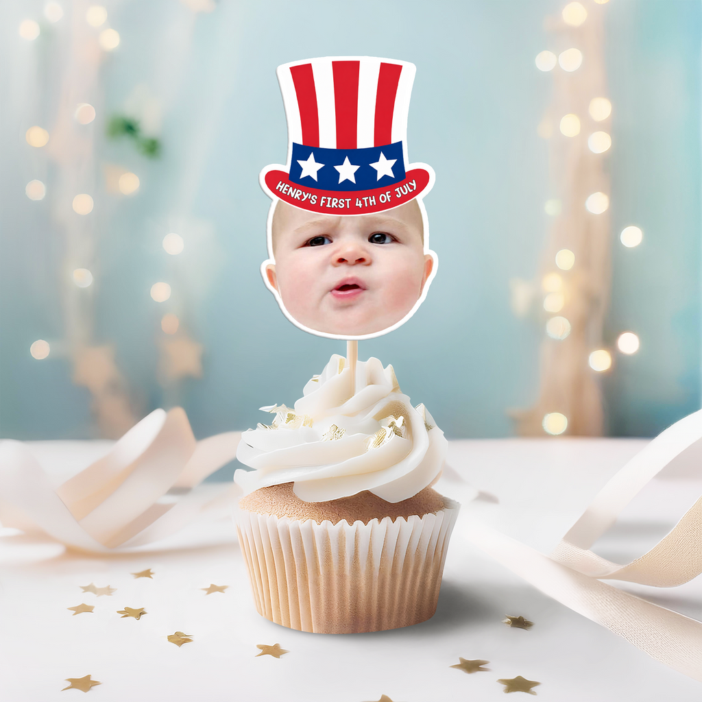 Personalized 4th of July Cupcake Topper Custom Photo Decoration HN590 - Cupcake Topper GradoCreations