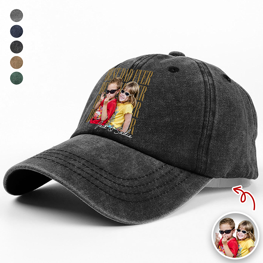 Personalized Washed Denim Baseball Cap Custom Photo Gift for Pet Dads HN590 - Washed Denim Baseball Cap GradoCreations