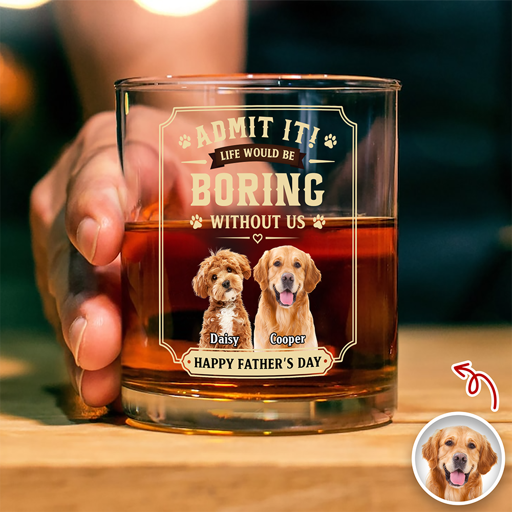 Personalized Pet Photo Whiskey Glass Custom Gift for Dad HN590 - Print Rock Glass GradoCreations