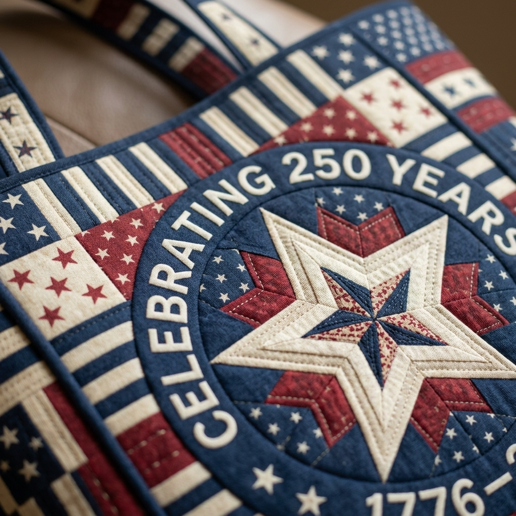 Patriotic Quilted Tote Bag Celebrating America's 250 Years Gift for Her