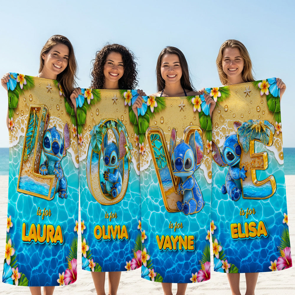Personalized Beach Towel with Cute Blue Alien for Kids | Vacation Gift