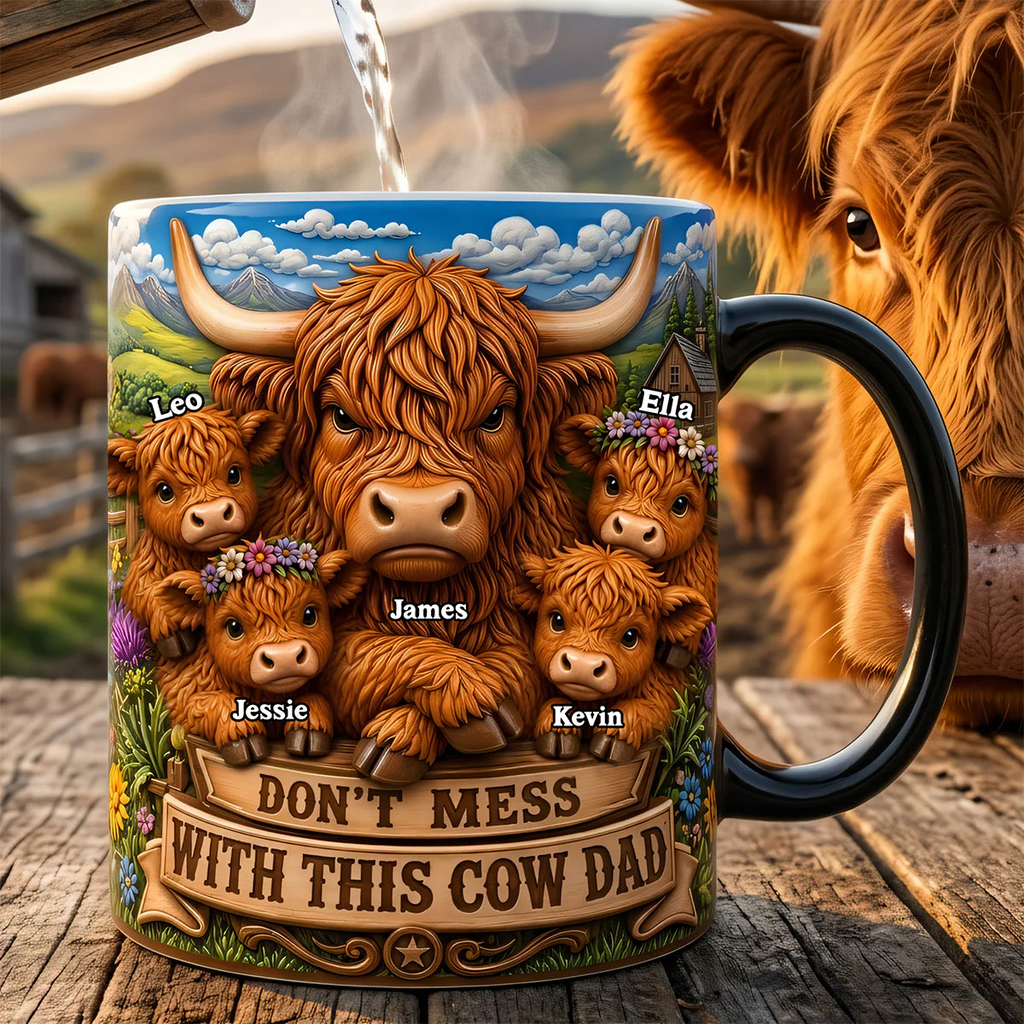 Personalized Color Changing Mug with Highland Cow Design for Dad