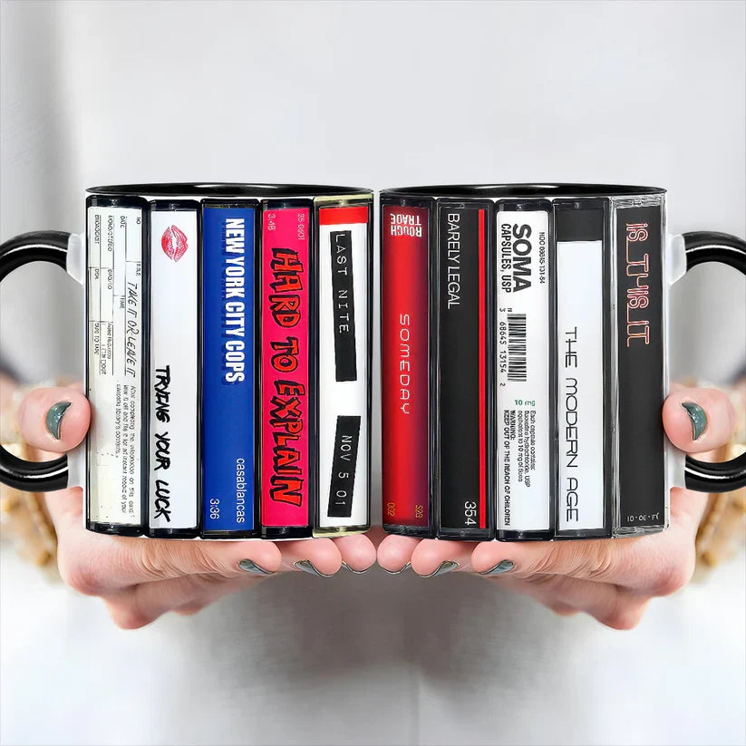 Retro Music Cassette Accent Mug High-Quality Ceramic Gift GradoCreations