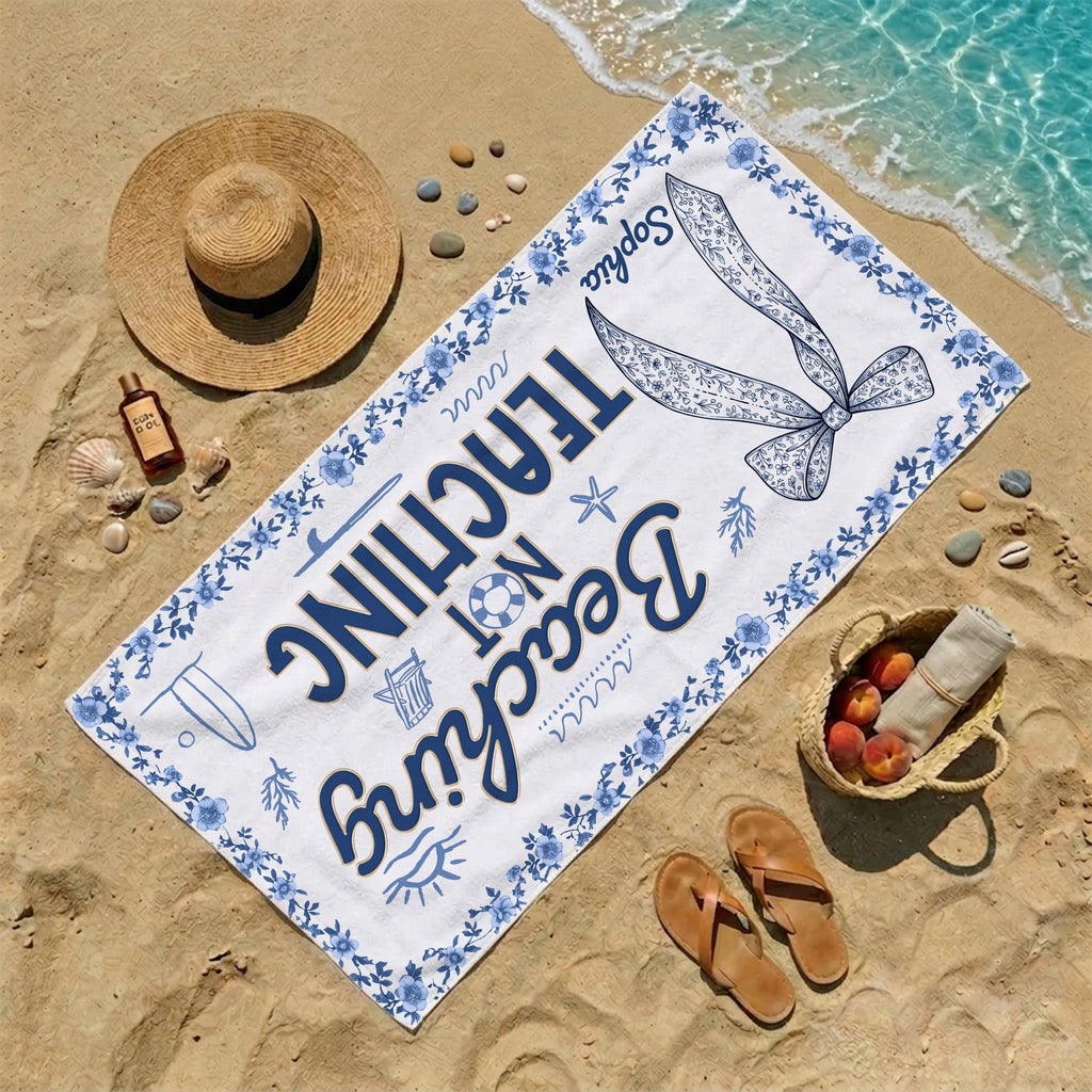 Personalized Floral Beach Towel with Name Gift for Teacher