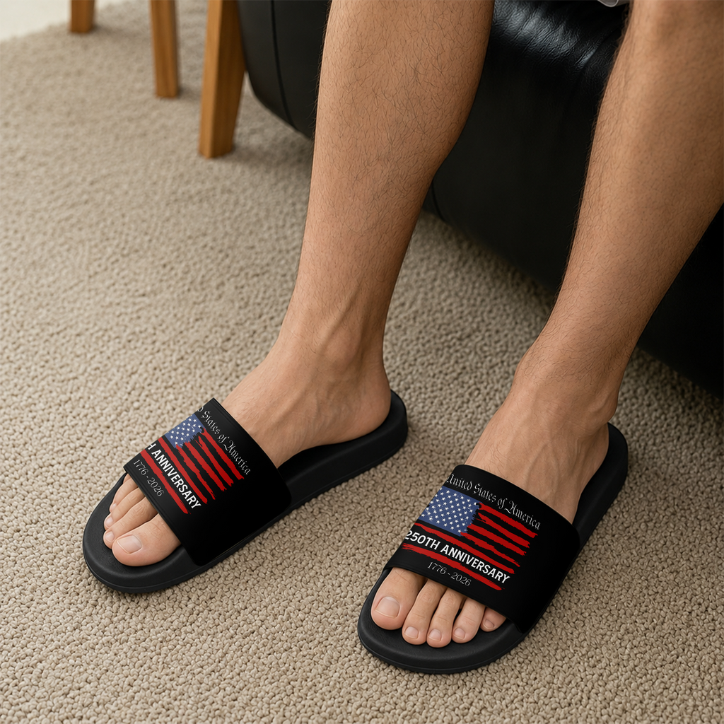 Personalized Eagle Slide Sandals 250th Anniversary Gift for Dad HN590 - Slide Sandals GradoCreations