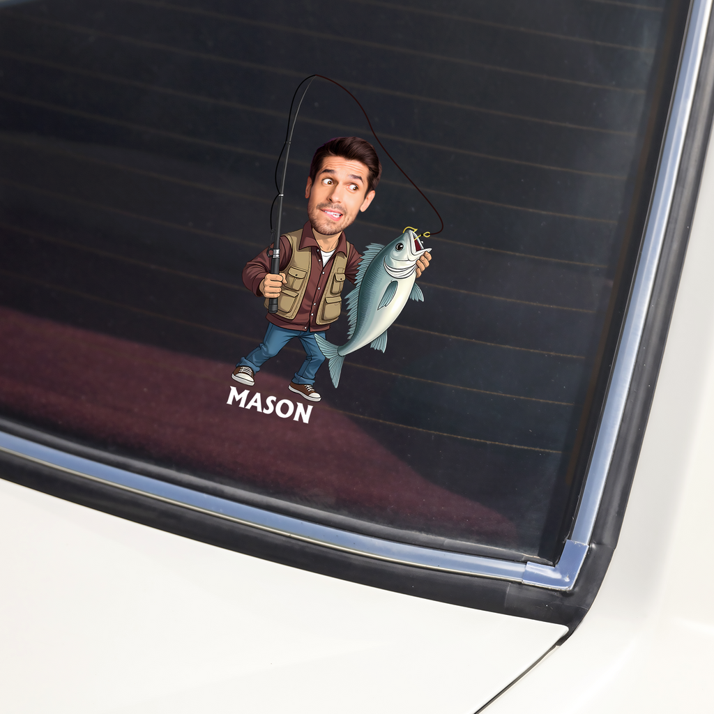 Custom Face Fisherman Car Sticker Personalized Gift for Dad Decal Sticker GradoCreations