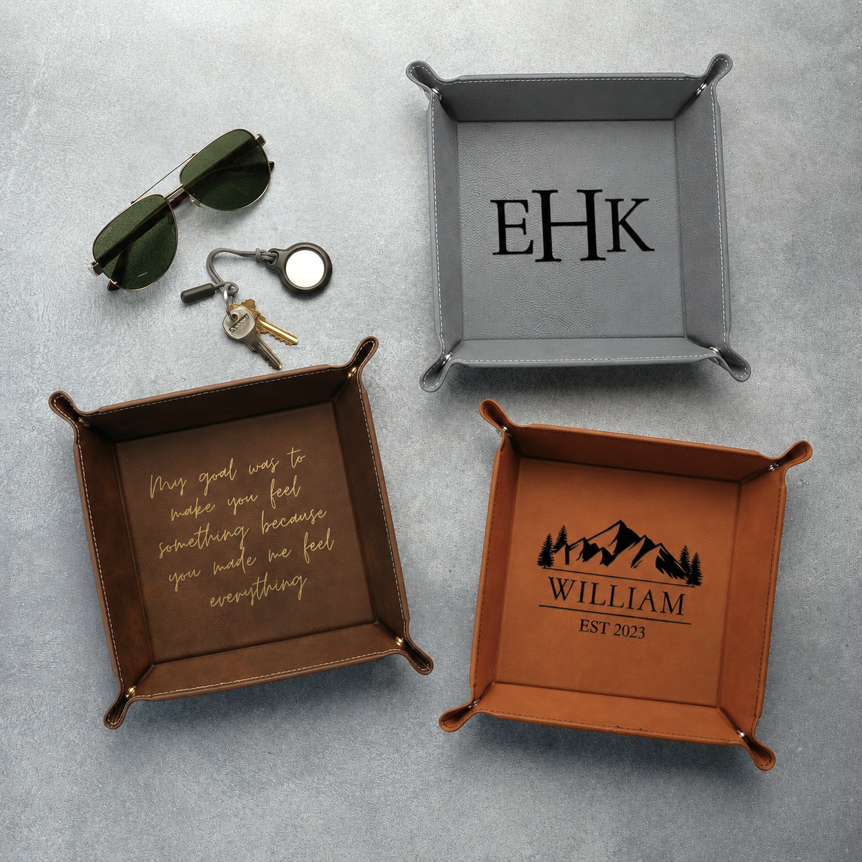 Personalized Leather Valet Tray Custom Name Gift for Dad HN590 - Leather Valet Tray FIX GradoCreations