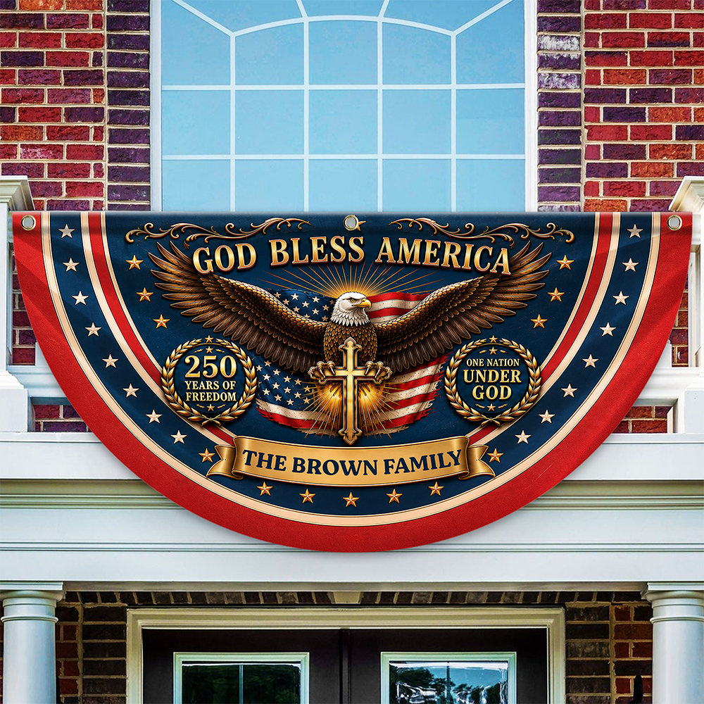Personalized God Bless America Fan Flag 250 Years Freedom Gift for Family HN590 - Non-Pleated Fan Flag GradoCreations