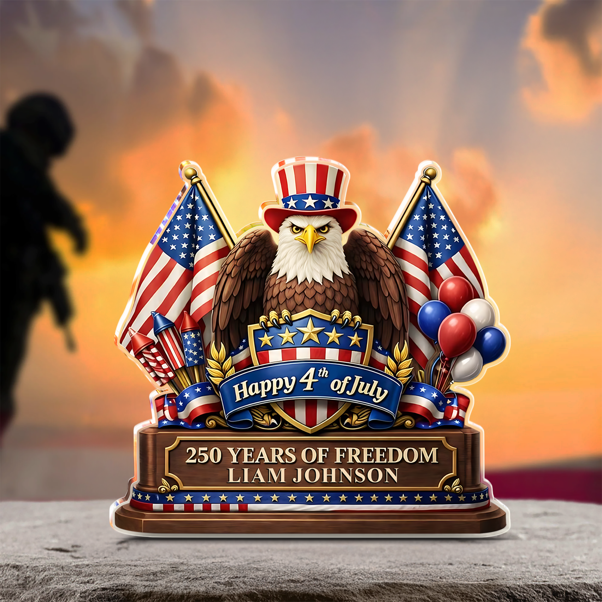 Personalized 250 Years of Freedom Acrylic Block Plaque for 4th of July Gift HN590 - Acrylic Block Plaque GradoCreations