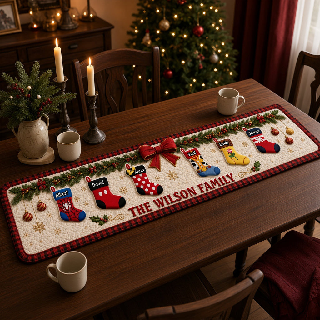 Personalized Family Name Christmas Table Runner Decor Gift Quilt Table Runner GradoCreations