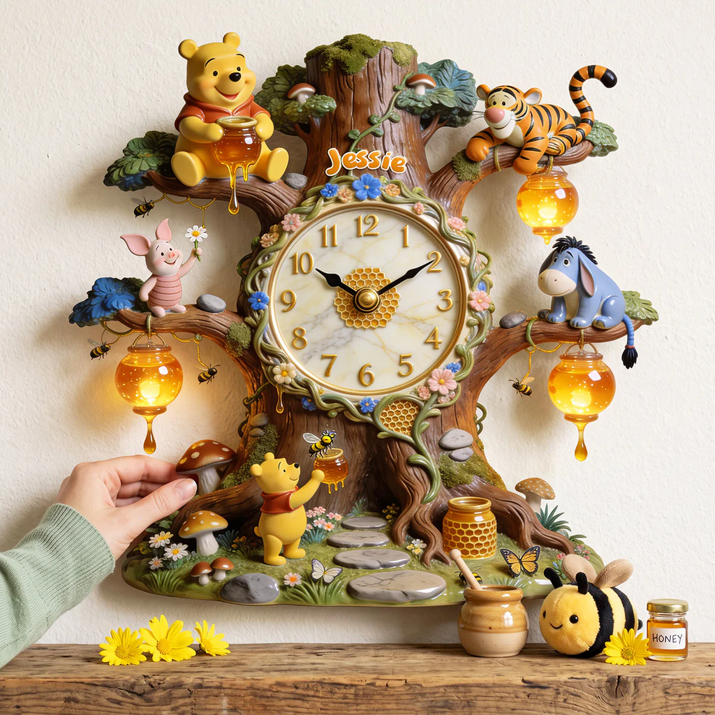 Personalized Winnie the Pooh Wall Clock Gift for Kids - 12/14 in Wall Hanging Clock GradoCreations