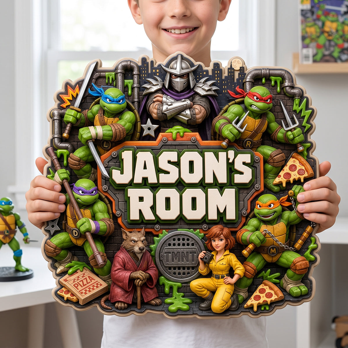 Personalized Ninja Turtles Wood Sign Custom Name Room Decor Gift for Kids Wood Sign GradoCreations